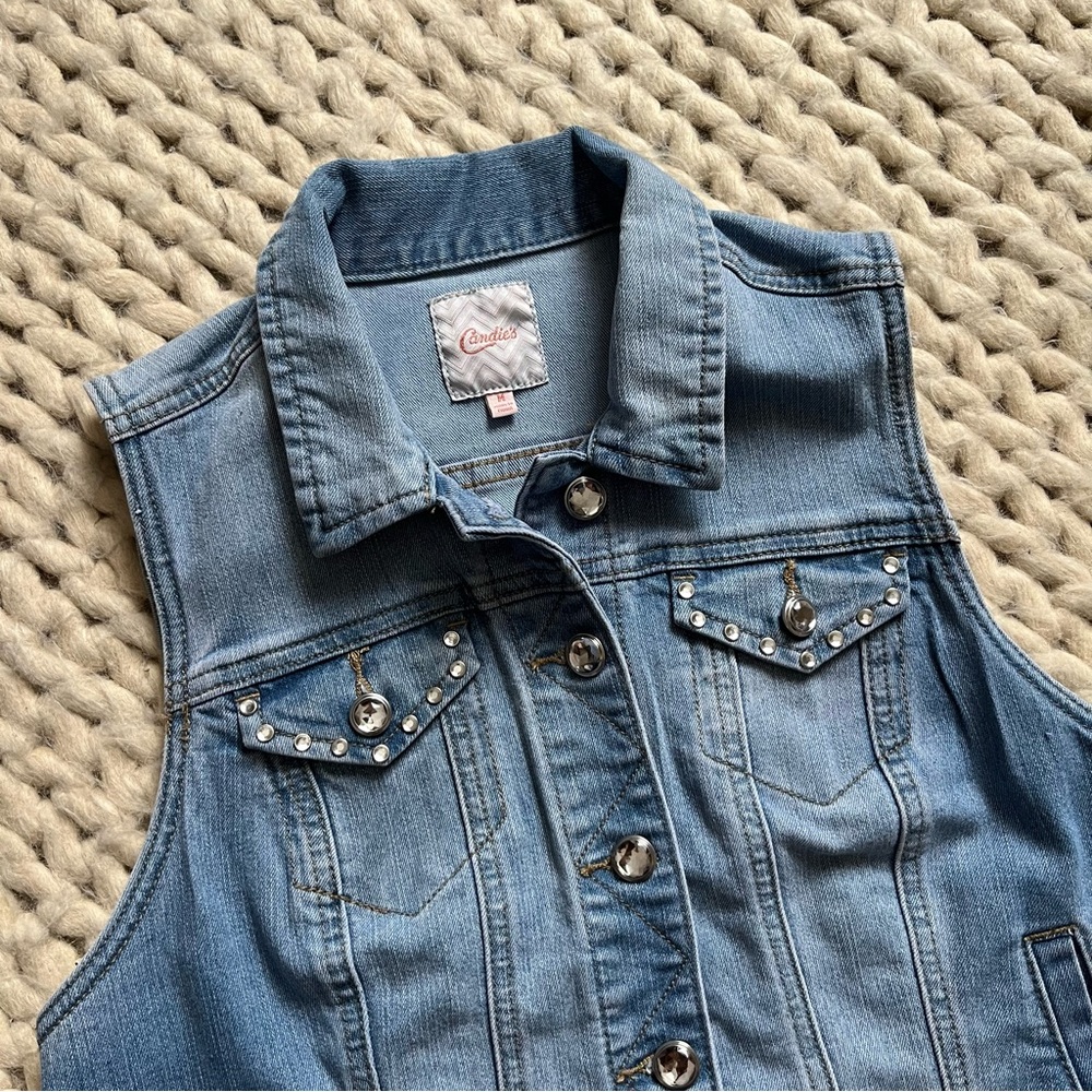 Y2K Candie’s Crystal Buttons Denim Vest | medium